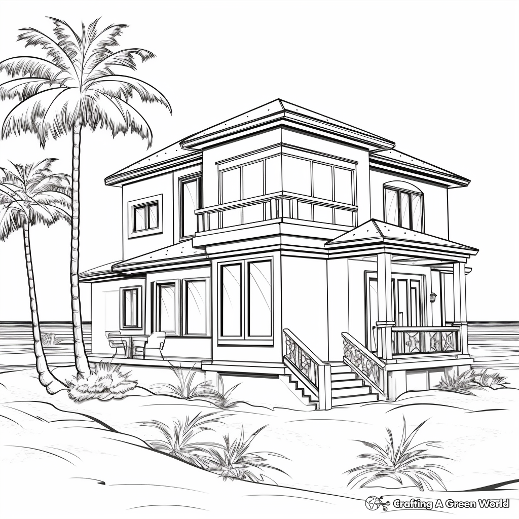 Realistic Beach House Coloring Pages 4