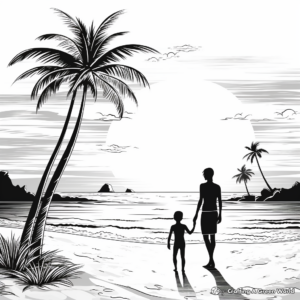 Realistic Beach Sunset Coloring Sheets 1