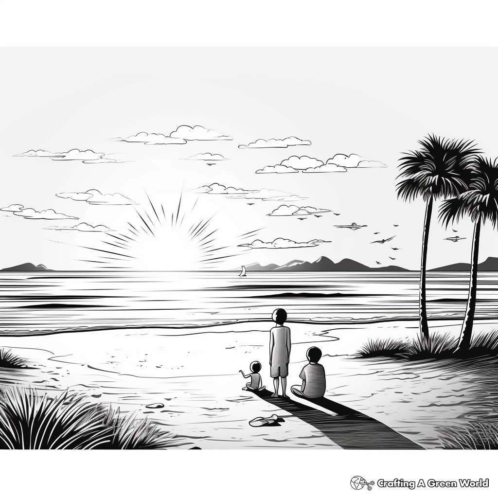 Realistic Beach Sunset Coloring Sheets 2