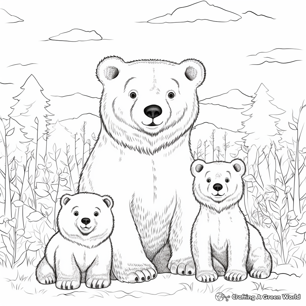 Realistic Bear Family Coloring Pages 2