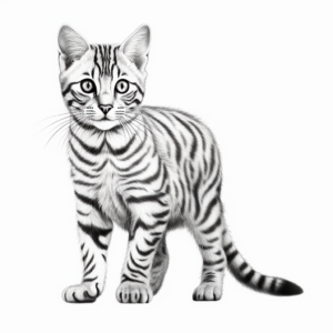 Realistic Bengal Cat Striped Coloring Pages 1