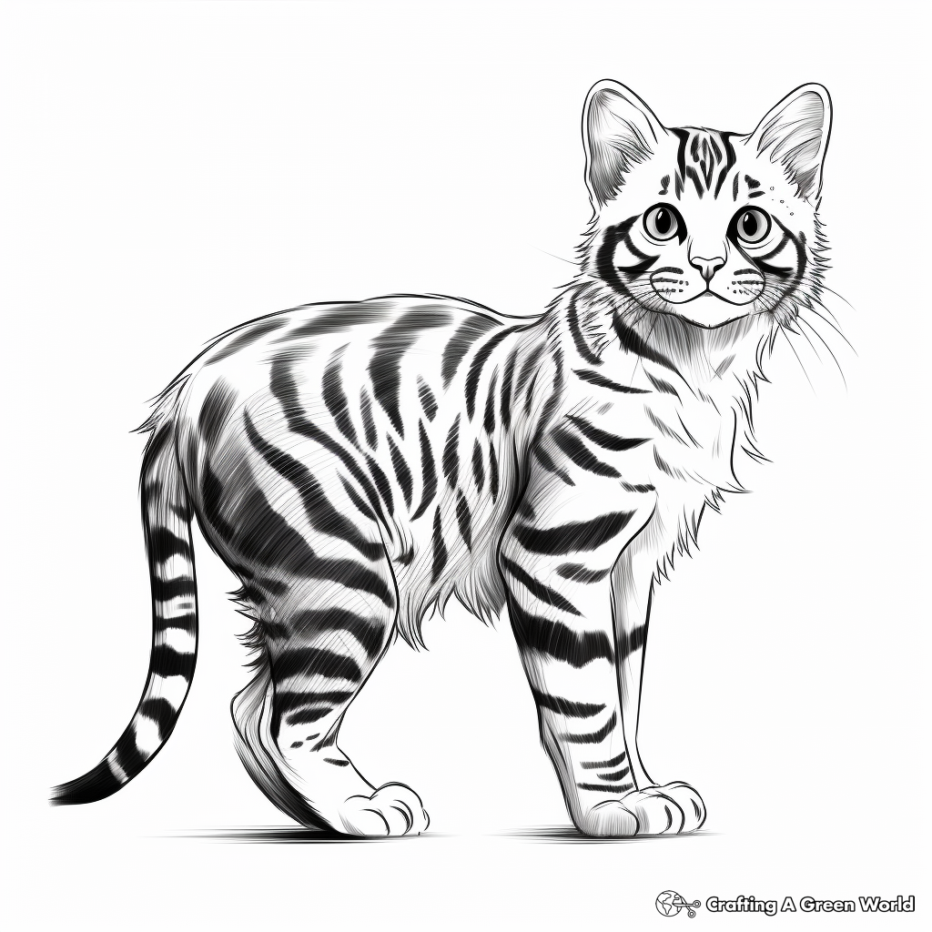 Realistic Bengal Cat Striped Coloring Pages 2