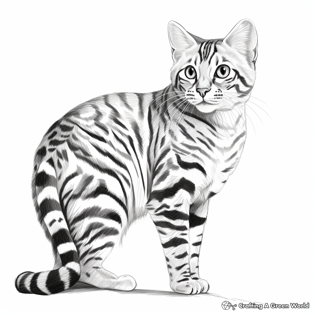 Realistic Bengal Cat Striped Coloring Pages 4