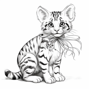 Realistic Bengal Cat with Bow Coloring Pages 2