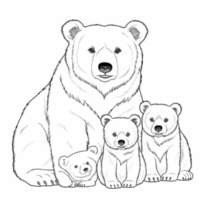 Realistic Black Bear Family Coloring Pages 1