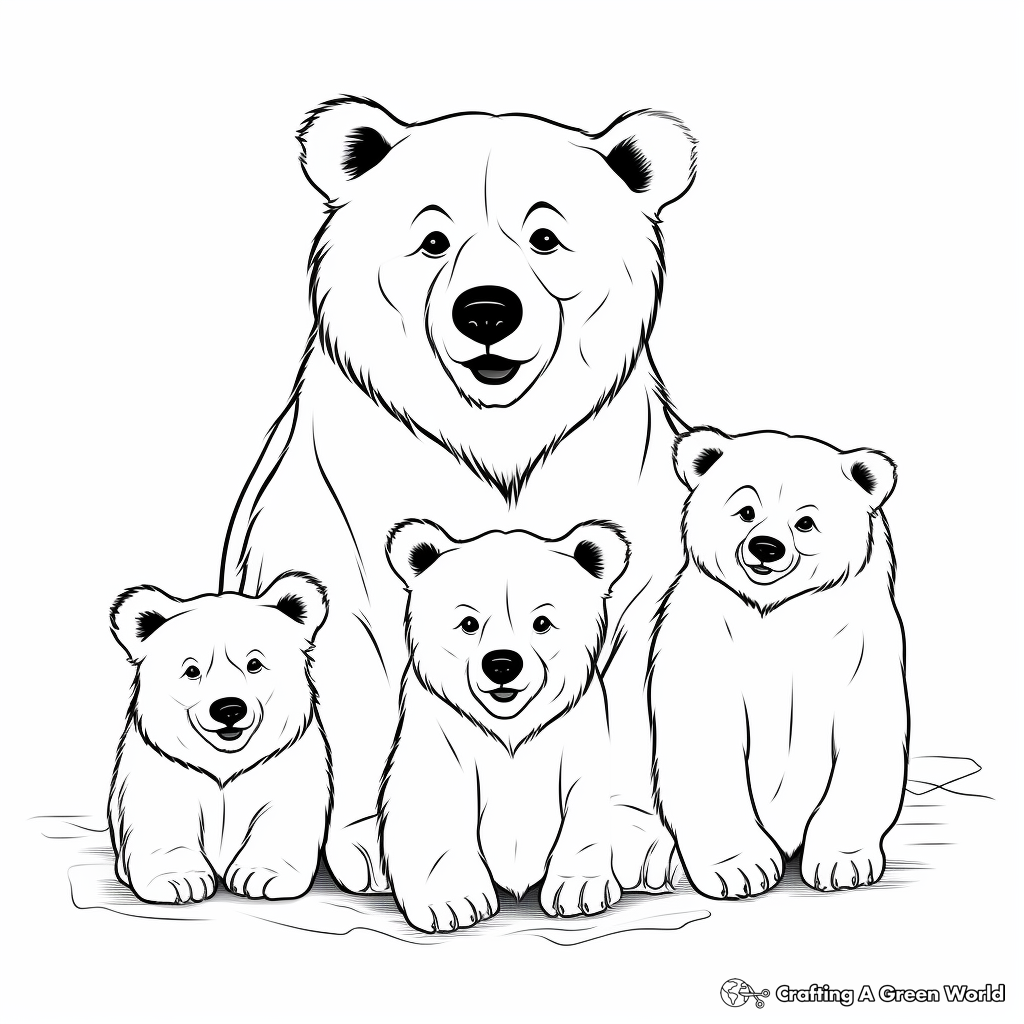 Realistic Black Bear Family Coloring Pages 2
