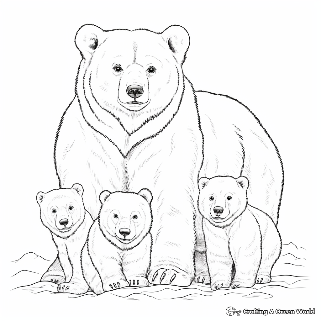 Realistic Black Bear Family Coloring Pages 3