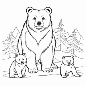 Realistic Black Bear Family Coloring Pages 4