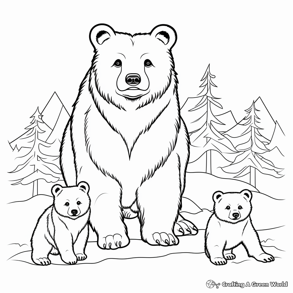 Realistic Black Bear Family Coloring Pages 4