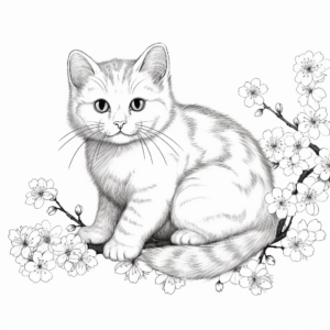 Realistic British Shorthair and Cherry Blossom Coloring Pages 3