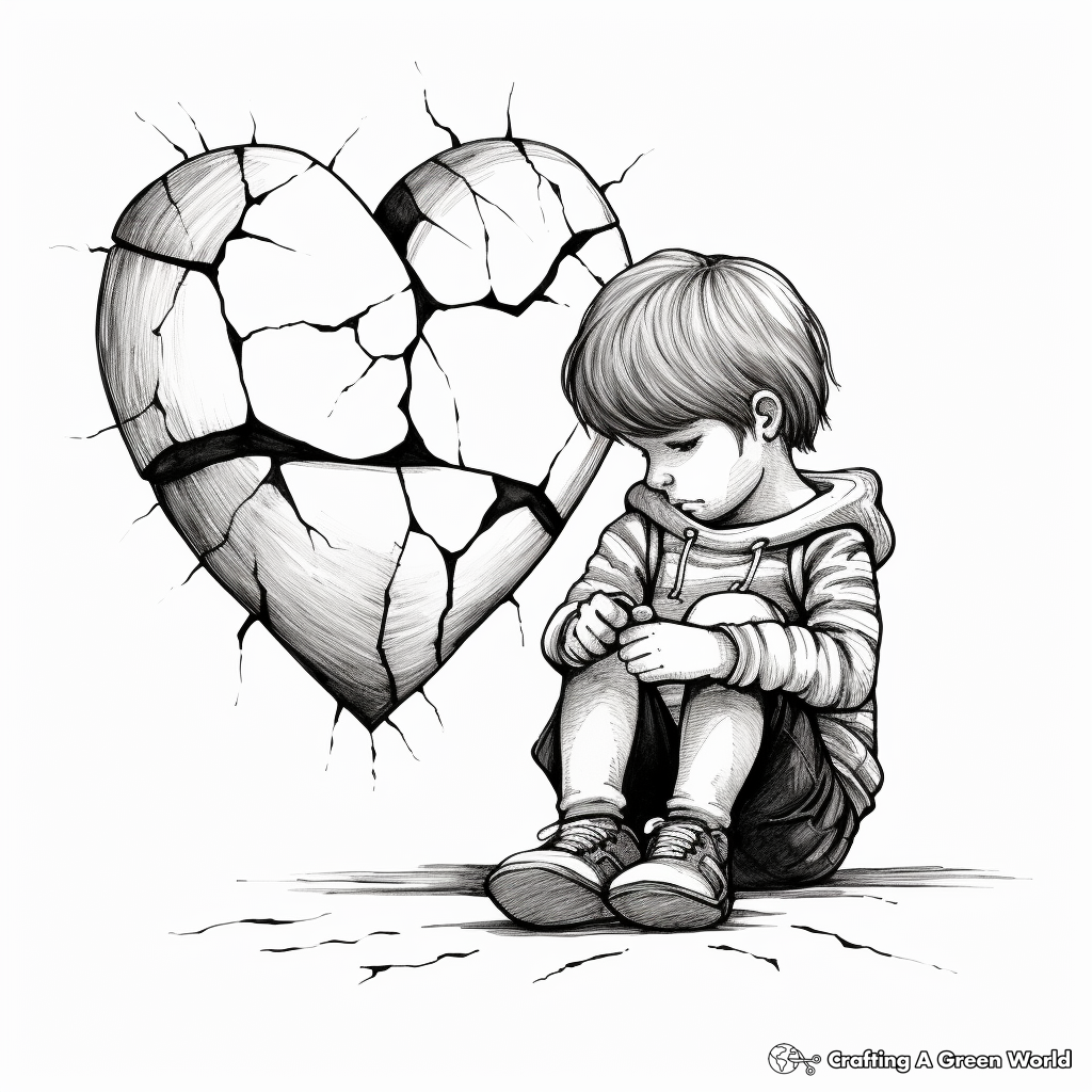 Realistic Broken Heart Drawings Coloring Pages 1