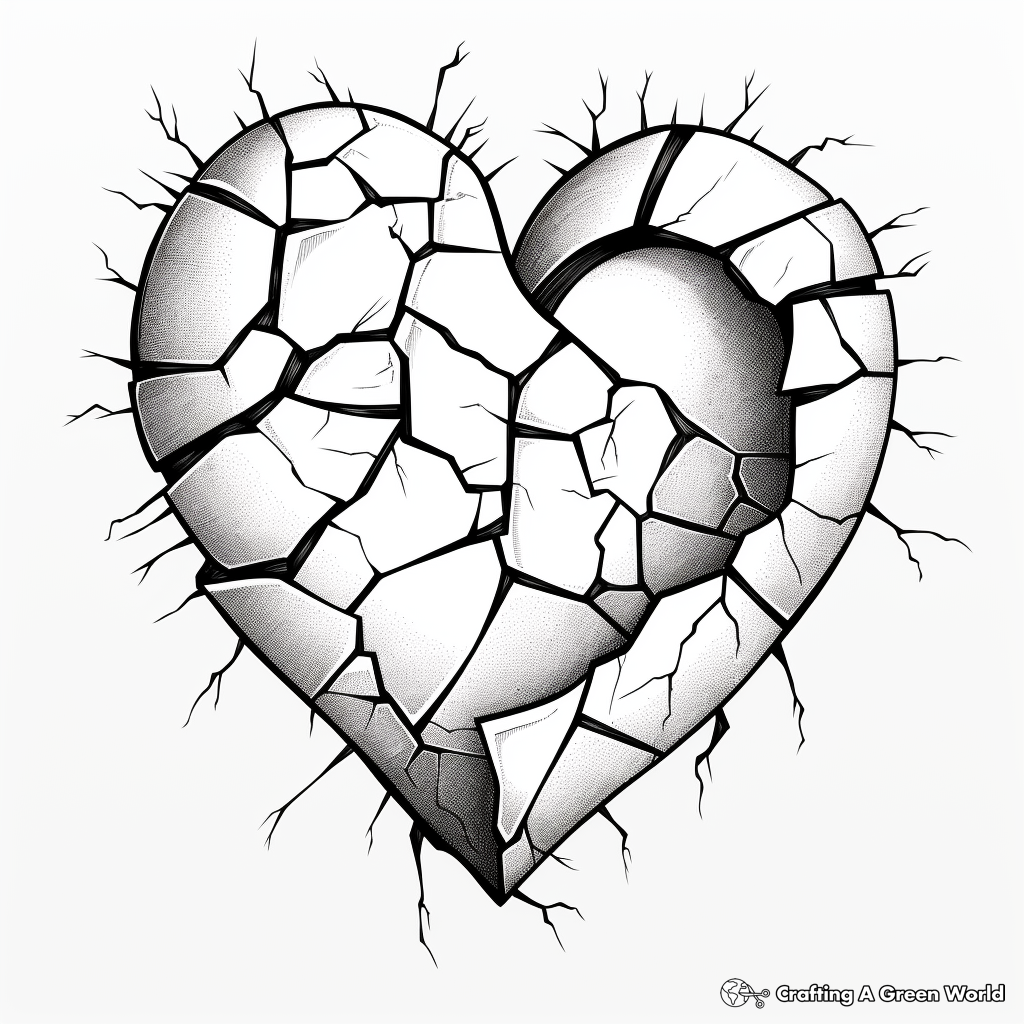 Realistic Broken Heart Drawings Coloring Pages 3