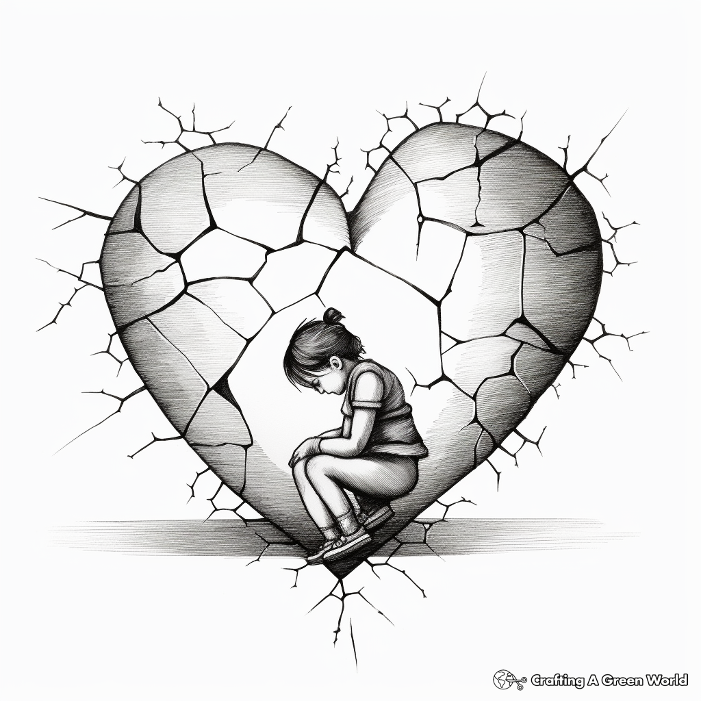 Realistic Broken Heart Drawings Coloring Pages 4