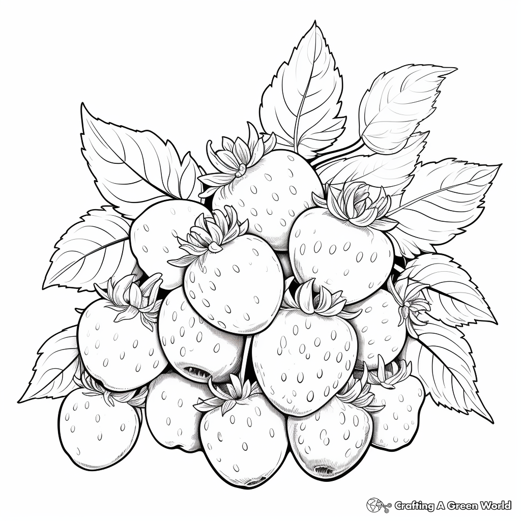 Realistic Bunch of Strawberries Coloring Sheets 1