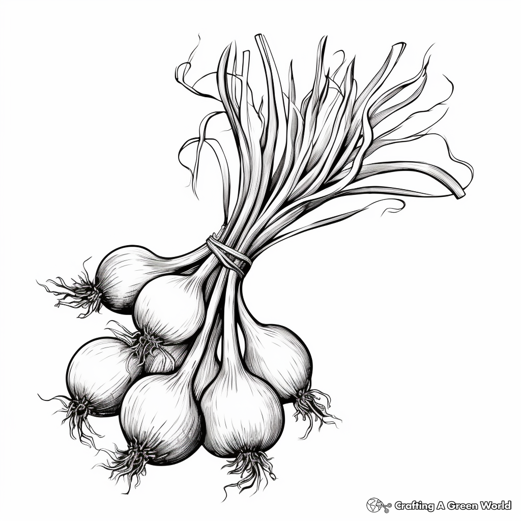 Realistic Bunch Onion Coloring Pages for Children 4
