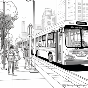Realistic Bus Stop Scene Coloring Pages 2