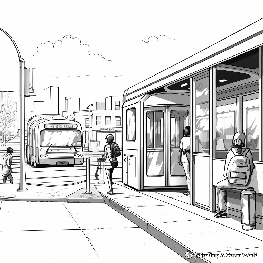 Realistic Bus Stop Scene Coloring Pages 4