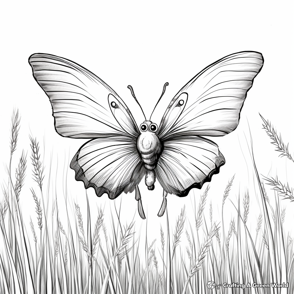 Realistic Butterfly in Meadow Coloring Pages 1