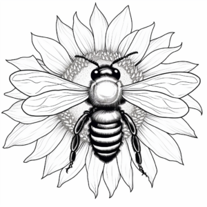 Realistic Carpenter Bee and Sunflower Coloring Sheets 1