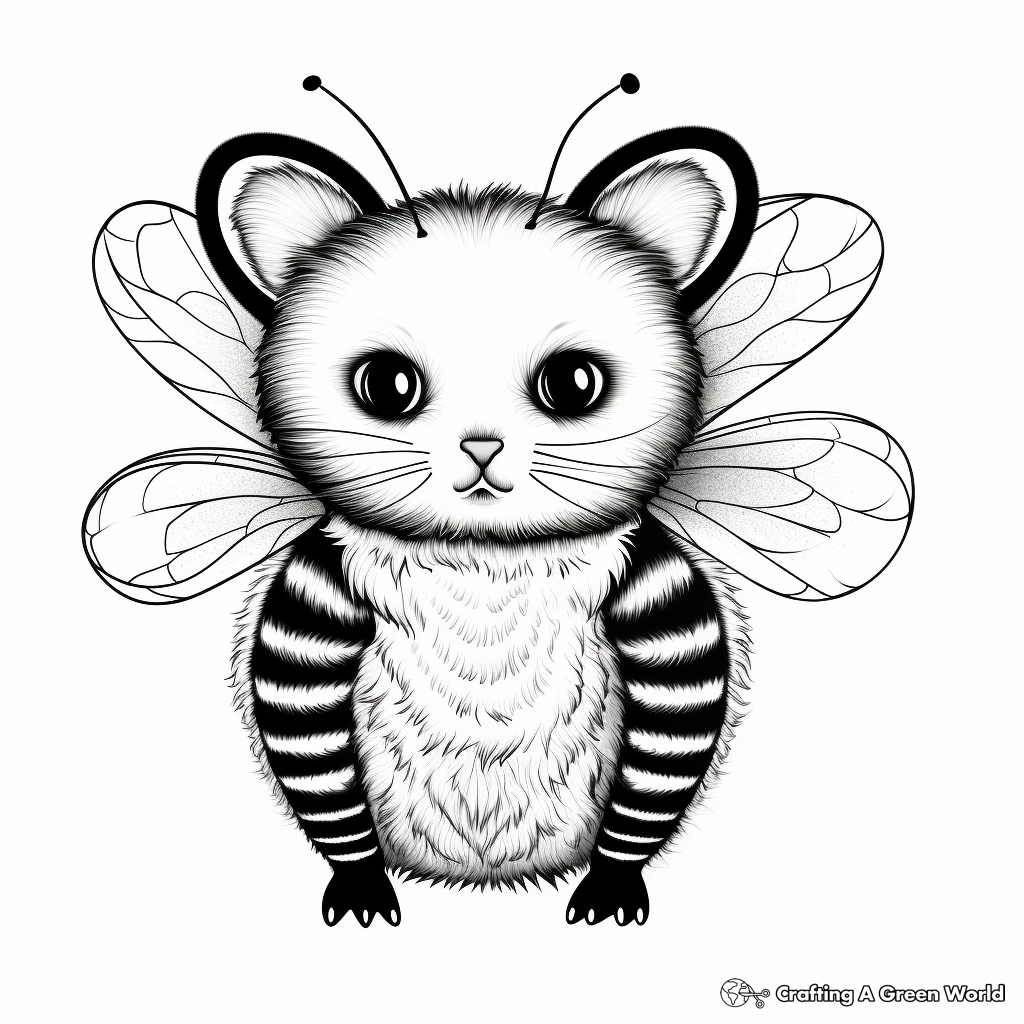 Realistic Cat-Bee Hybrid Coloring Pages 3