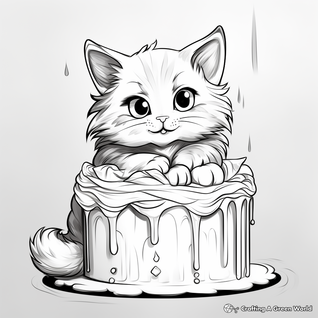 Realistic Cat Cake Coloring Pages For Adults 1
