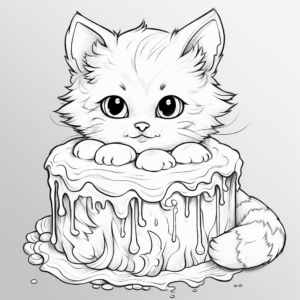 Realistic Cat Cake Coloring Pages For Adults 2