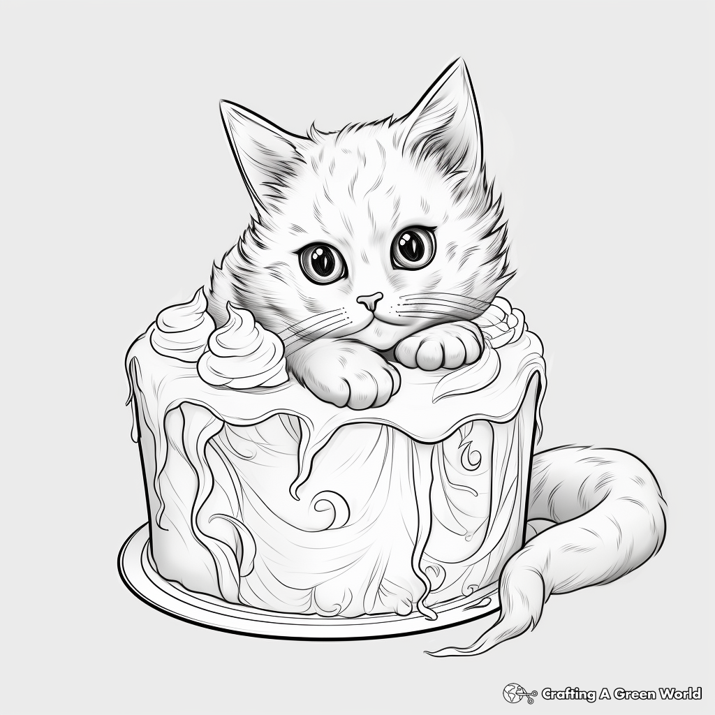 Realistic Cat Cake Coloring Pages For Adults 4