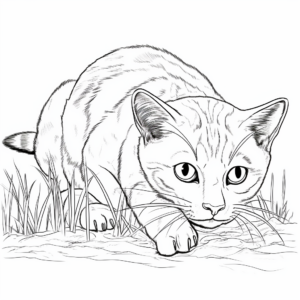 Realistic Cat Hunting Mouse Coloring Pages 1