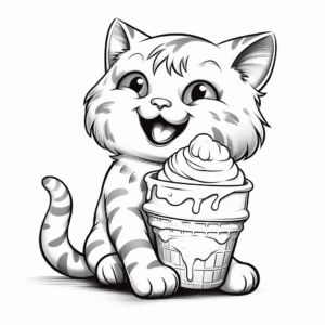 Realistic Cat Licking Ice Cream Coloring Sheets 3