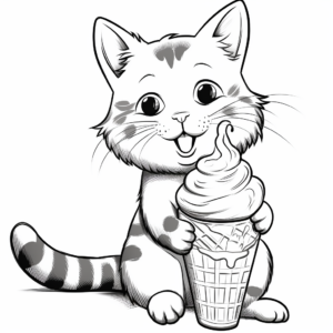 Realistic Cat Licking Ice Cream Coloring Sheets 4