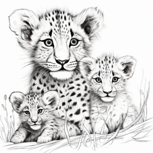 Realistic Cheetah Family Coloring Pages 1