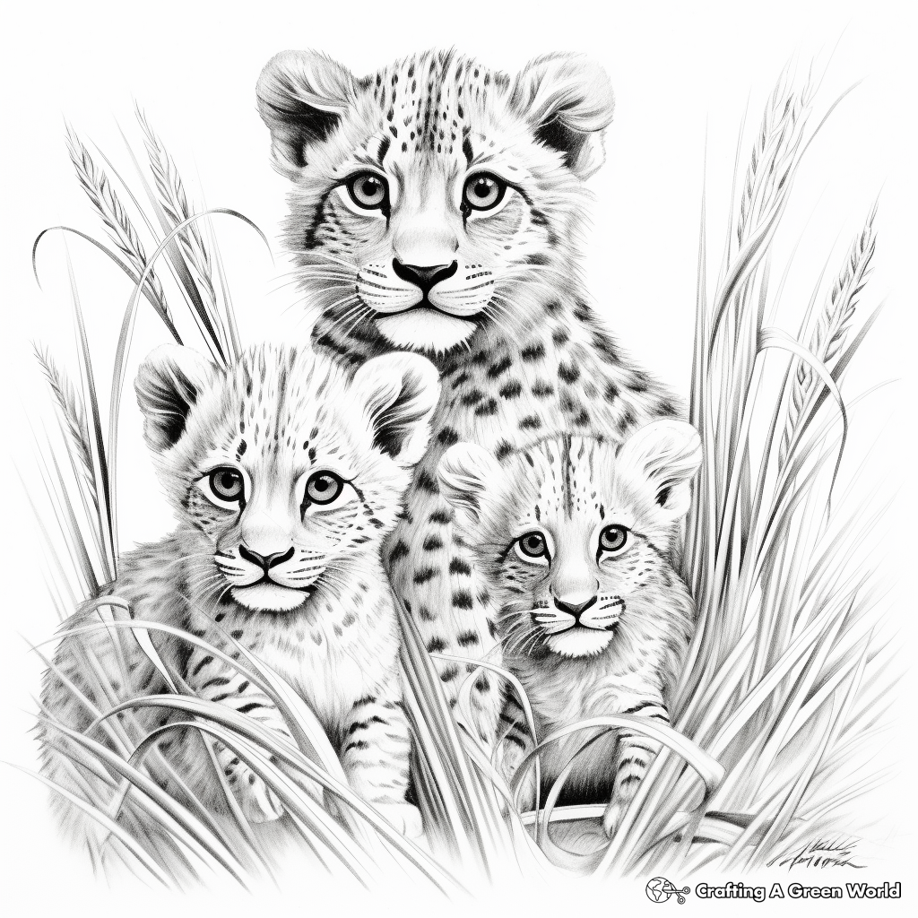 Realistic Cheetah Family Coloring Pages 2