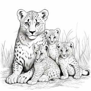 Realistic Cheetah Family Coloring Pages 3
