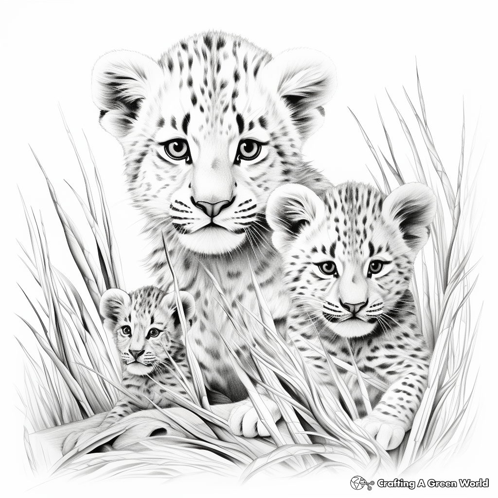 Realistic Cheetah Family Coloring Pages 4
