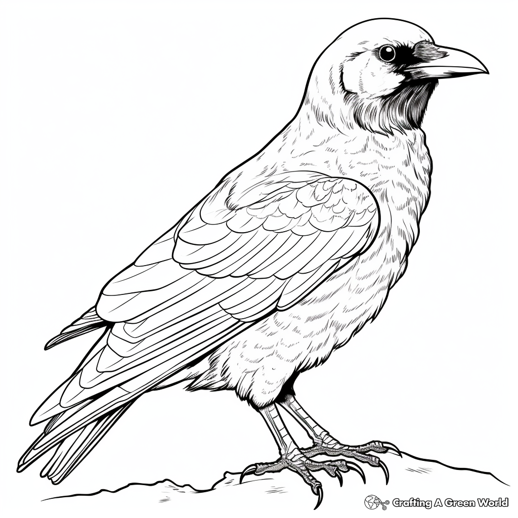 Realistic Common Raven Coloring Pages 3
