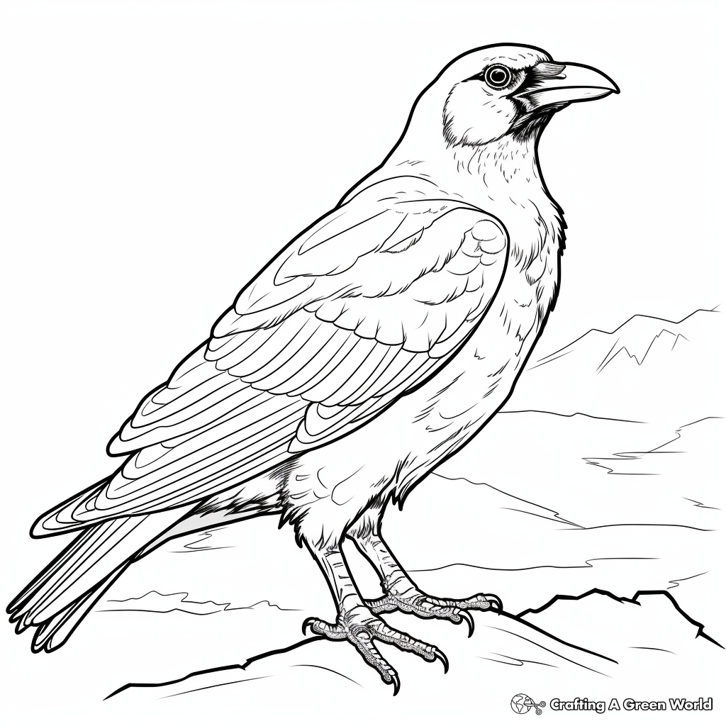 Realistic Common Raven Coloring Pages 4