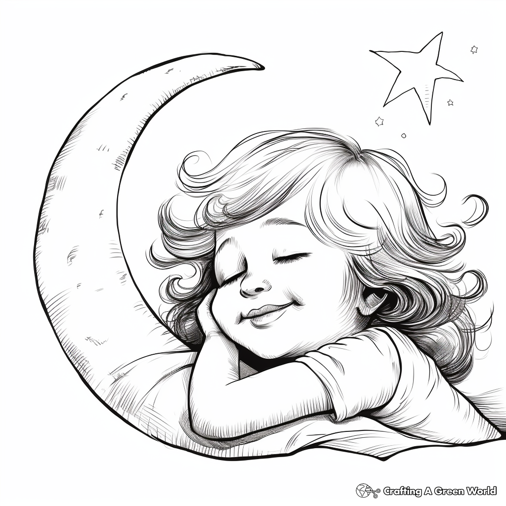 Realistic Crescent Moon Over the Ocean Coloring Sheets 3