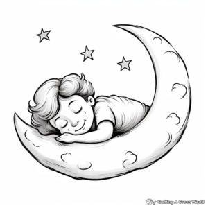 Realistic Crescent Moon Over the Ocean Coloring Sheets 4