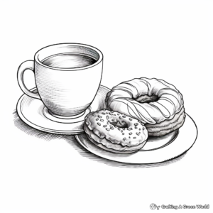 Realistic Donut and Coffee Coloring Pages 1
