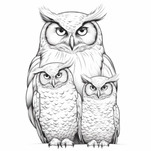 Realistic Eagle Owl Family Coloring Pages for Adults 1
