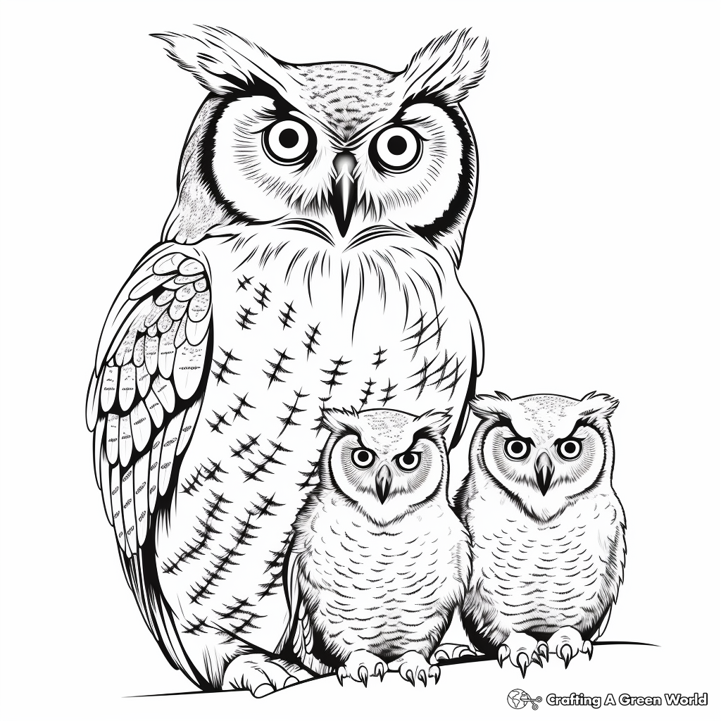 Realistic Eagle Owl Family Coloring Pages for Adults 3