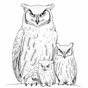 Realistic Eagle Owl Family Coloring Pages for Adults 4