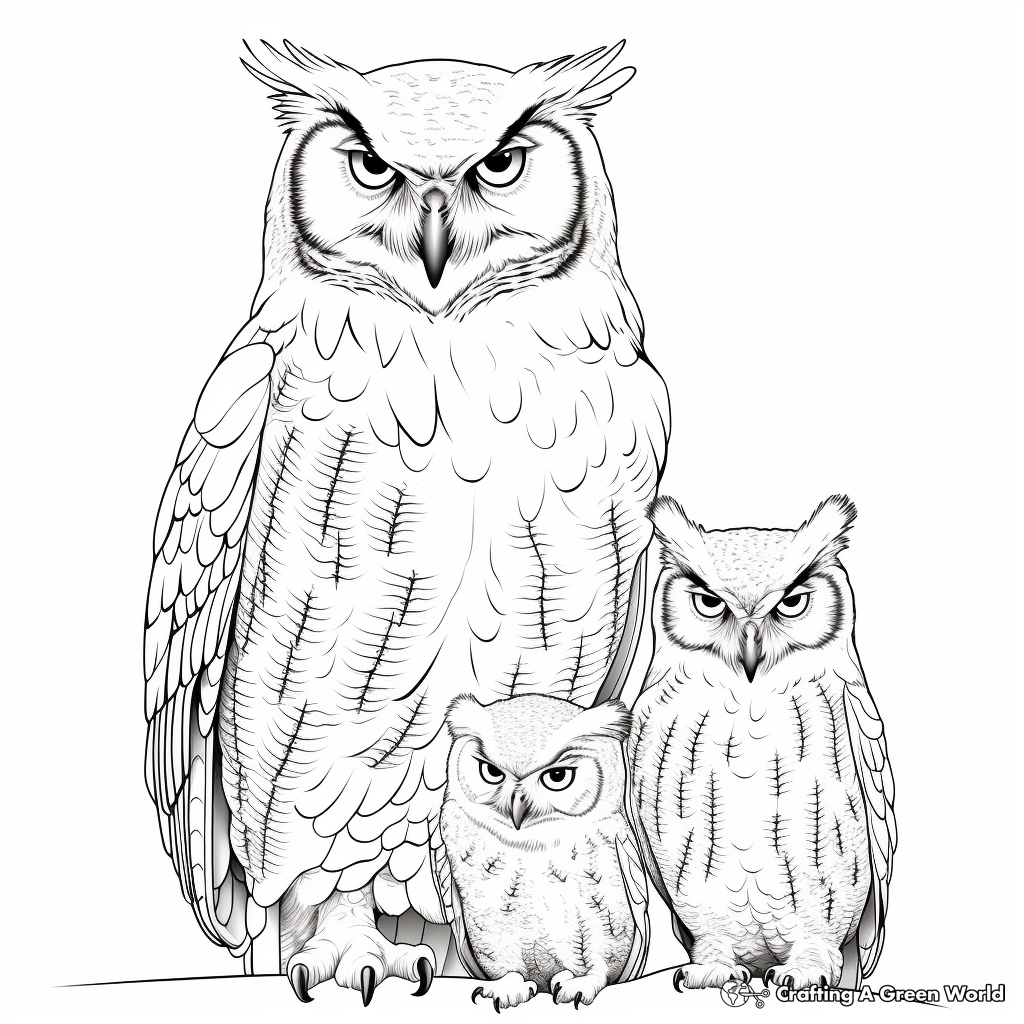 Realistic Eagle Owl Family Coloring Pages for Adults 4