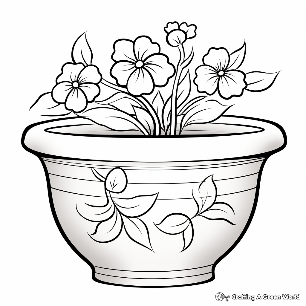 Realistic Flower Pot Coloring Pages for Adults 1