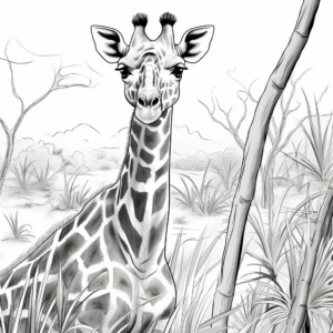Realistic Giraffe in Habitat Coloring Pages 2