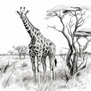 Realistic Giraffe in Habitat Coloring Pages 3