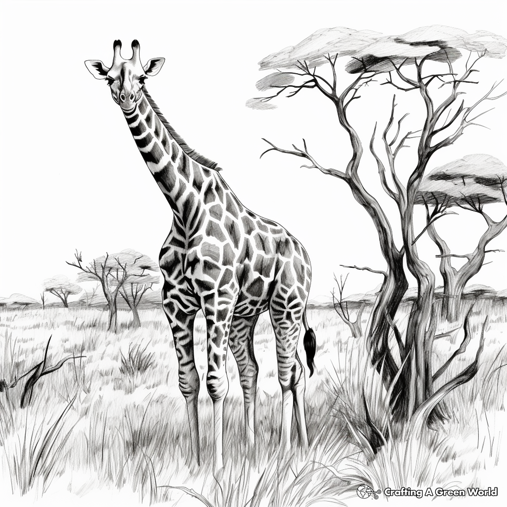 Realistic Giraffe in Habitat Coloring Pages 3
