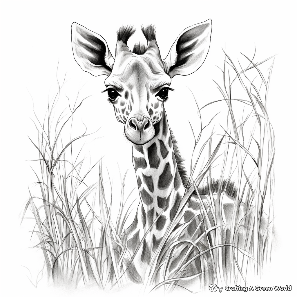 Realistic Giraffe in Habitat Coloring Pages 4
