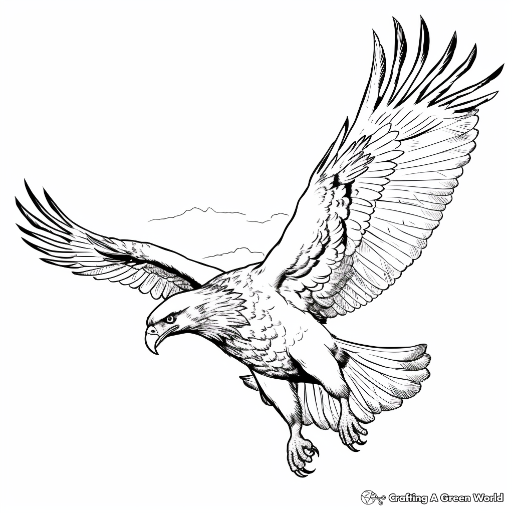 Realistic Golden Eagle in Flight Coloring Sheets 1