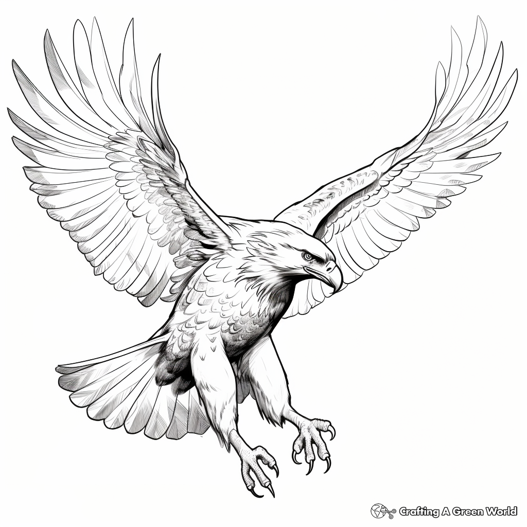 Realistic Golden Eagle in Flight Coloring Sheets 2